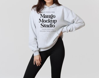 Paquete de maquetas de sudaderas con capucha Gildan 18500 / Paquete de maquetas de sudaderas con capucha G185 / Maquetas de sudaderas con capucha (parte delantera y trasera)