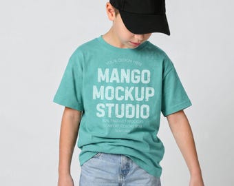 Comfort Colors c9018 Seafoam Shirt Mockup | Youth Green T-Shirt Mockups