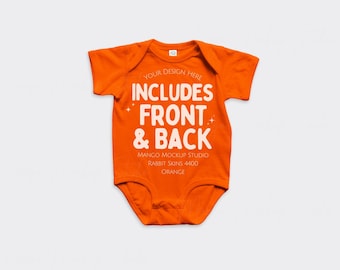 Rabbit Skins 4400 Orange Baby Bodysuit Mockups | Front and Back Flat Lay Mockup | Real Product Mocks | Digital Download