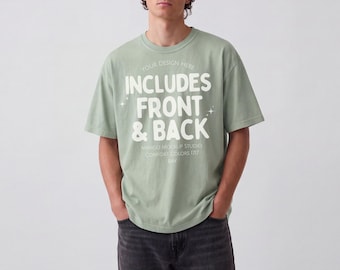 Comfort Colors 1717 Bay Male Mockup Front and Back | Green Blank T-Shirt Mock Up |  Aesthetic Oversized Men Model Mockup | Digital Download