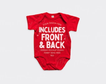 Rabbit Skins 4400 Red Baby Bodysuit Mockups | Front and Back Flat Lay Mockup | Real Product Mocks | Digital Download