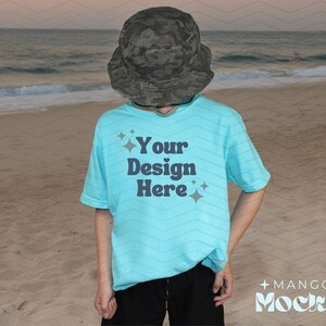 Comfort Colors 9018 Lagoon Blue T-shirt-modeller | Youth Comfort Colors fram- och bakmodeller | Real Model-modeller