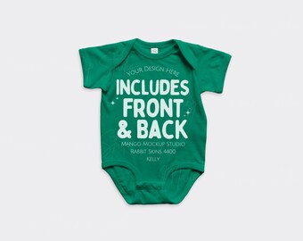 Rabbit Skins 4400 Kelly Baby Bodysuit Mockups | Green Front and Back Flat Lay Mockup | Real Product Mocks | Digital Download