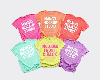 Neon Comfort Colors C1717 Group Shirt Mockup | Front and Back 1717 Mockups | Neon Pink Cantaloupe Neon Red Orange Lemon Island Reef Violet
