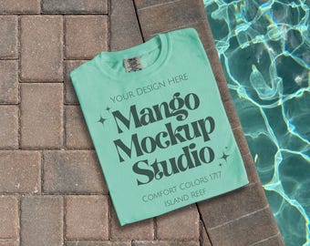 Comfort Colors C1717 Island Reef Shirt Flat Lay Mockups | CC1717 Front and Back Mockups