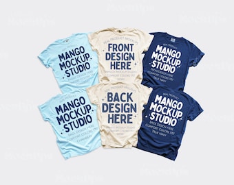 Comfort Colors c1717 Group Shirt Mockup | Front and Back 1717 Mockups | Real Product Mocks | CC1717 Chambray Ivory True Navy | Flat Lay Mock