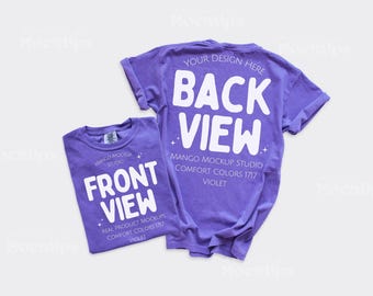 Comfort Colors c1717 Violet Shirt Mockup | CC 1717 Front and Back Folded Flat Lay Mockups | Purple T-Shirt Mocks | Real Product Photography