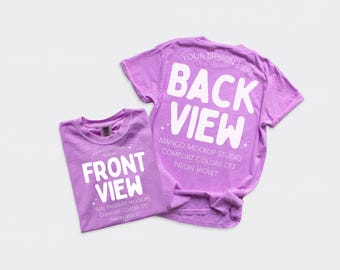 Comfort Colors c1717 Neon Violet Shirt Mockup | CC1717 Front and Back Folded Flat Lay Mockup | Real Product Photography