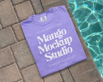 Comfort Colors C1717 Violet Shirt Flat Lay Mockup | CC1717 Front and Back Mockups