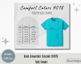 Comfort Colors 9018 Size Chart | Kids Comfort Colors Size Chart | Youth Comfort Colors Size Chart | JPG File