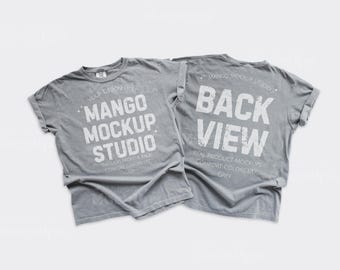 Comfort Colors c1717 Grey Shirt Mockup | CC1717 Front and Back Flat Lay Mockup