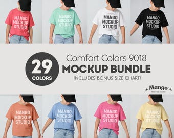 Comfort Colors c9018 Shirt Mockup Bundle | Youth CC9018 Size Chart | Kids 9018 All Colors Mocks | Real Product Mock | Simple Neutral Basic
