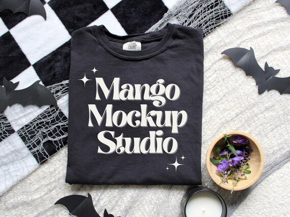 Comfort Colors Black tshirt Mockup | Comfort Colors Halloween Mockup | Flat Lay Shirt Mockups | Black halloween shirt mockup