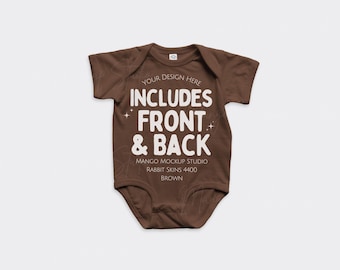 Rabbit Skins 4400 Brown Baby Bodysuit Mockups | Green Front and Back Flat Lay Mockup | Real Product Mocks | Digital Download