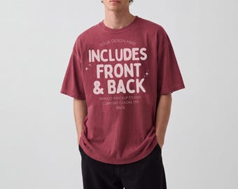 Comfort Colors 1717 Brick Male Mockup Front and Back | Red Blank T-Shirt Mock Up |  Oversized Mens Shirt | Digital Download