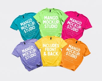 Gildan 5000 Group Shirt Mockup | Front and Back G500 Flat Lay Mockups | Tropical Blue Lime Heliconia Violet Daisy Tennessee Orange