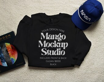Gildan 18000 Black Crewneck Mockup Bundle | G180 Mockup Bundle | Front and Back Sweater Mockup | Space shirt | Real Product