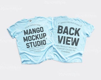 Comfort Colors c1717 Chambray Shirt Mockup | CC1717 Front and Back Flat Lay Mockup