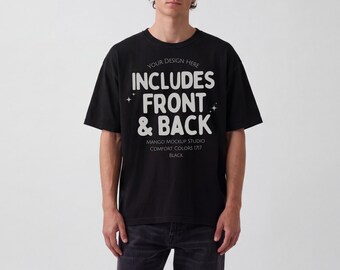 Comfort Colors 1717 Male Mockup Front and Back | Black Blank T-Shirt Mock Up | Oversized Shirt Men Model Mockup | Digital Download