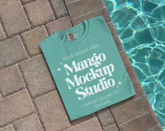 Comfort Colors C1717 Seafoam Shirt Flat Lay Mockup | CC1717 Front and Back Mockups