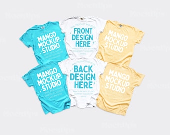 Comfort Colors C1717 Group Shirt Mockup | Front and Back 1717 Mockups | CC1717 Lagoon Blue White Butter | Fun Trendy Summer Mockups