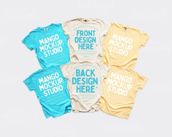 Comfort Colors C1717 Group Shirt Mockup | Front and Back 1717 Mockups | CC1717 Lagoon Blue Ivory Butter | Fun Trendy Spring Summer Mockups