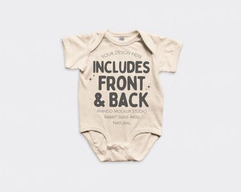 Rabbit Skins 4400 Natural Baby Bodysuit Mockups | Front and Back Flat Lay Mockup | Real Product Mocks | Digital Download