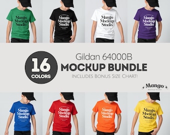 Gildan 64000B Shirt Mockup Bundle | Youth G64000 T-Shirt Mockups | Gildan 64000 B Size Chart | Real Model Mocks | Simple Basic Neutral