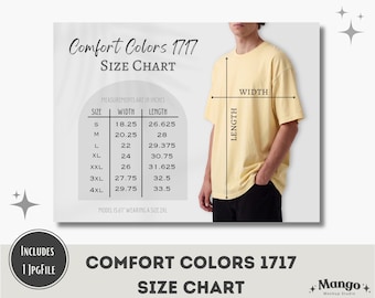 Comfort Colors c1717 Size Chart | CC 1717 Banana Shirt | Digital Download | Real Product Mockups