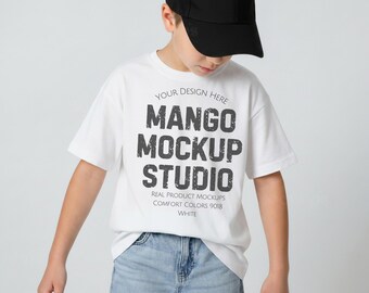 Youth Comfort Colors c9018 White Shirt Mockup | Kids White T-Shirt Mockups