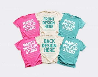 Comfort Colors C1717 Group Shirt Mockup | Front and Back 1717 Mockups | CC1717 Neon Pink Ivory Seafoam | Spring Summer T-Shirt Mockups