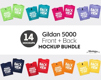 Gildan 5000 Front and Back Shirt Mockup Bundle | G500 Folded Flat Lay T-shirt Mockups | 14 Colors | Real Product | Lifetime Access