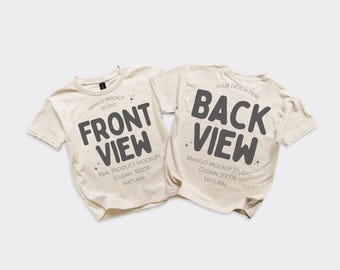 Youth Gildan 5000B Natural Front and Back Shirt Mockup | G500 Kids Natural T-Shirt Flat Lay Mockups | Real Product Photography