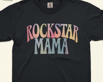 Rockstar Mama Shirt, Retro Mom Tee Hippie Mama Top Trendy Cool Mom Shirt for Mothers Day Best Mom Life Tshirt for Wife, Cute Gift for Mama