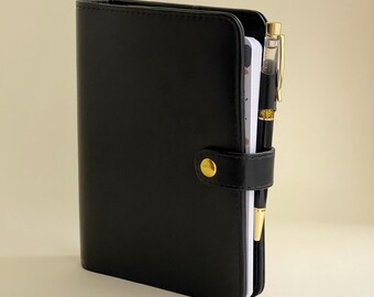 Caderno personalizado A5/A6 em couro sintético: caderno vegano com 6 argolas