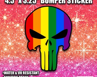 Sticker pour voiture Gay Pride Punisher tête de mort, sticker en vinyle LGBTQ imperméable, résistant aux rayures, protégé contre les UV, cadeau de fierté pour les adolescents et les premières voitures