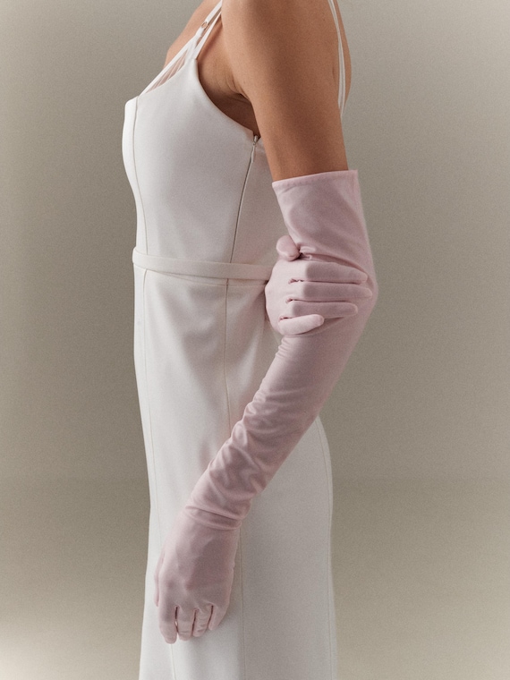 pink dress gloves Pink Satin Gloves - Stretch Stain Gloves - Elbow-Length Gloves