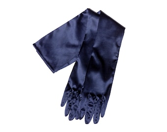 Deep Blue Silk Satin Gloves, Opera Length Boudoir Gloves, Bespoke Gloves, Formal Gloves, Customizable gloves, Evening Gloves, Long Gloves