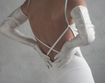 Lange satijnen bruilofthandschoenen, custom, bruids, formele klassieke handschoenen, ivoren avondhandschoenen, elleboogbalhandschoenen, luxe bruidsaccessoires voor haar