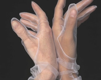 Wedding Custom Gloves, Bridal Sheer Tulle Gloves, Long White Gloves, Formal Gloves, White Opera Gloves, Evening Gloves, Dainty Ivory Gloves