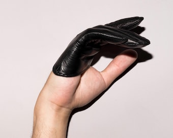 Handmade Black Leather Fingerless Gloves, Unisex