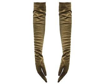 Guantes de terciopelo verde, guantes largos a medida, guantes formales, guantes personalizables, guantes de tocador con largo de ópera, guantes de noche, guantes para mujer