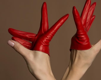 Red Genuine Leather Gloves, Fingerless Gloves, Fully Customizable, Women Accessories, Fall Clothing, Handmade Gloves for men, Red gloves