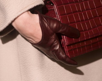 Burgundy Leather Gloves, Short Customizable Gloves, Fall Clothing, Minimalist Handmade Gloves, Midseason Gloves, Fashion Short Gloves, Gift