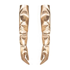 Golden faux leather gloves, Long Gloves for Party, Formal Gloves, Customizable gloves, Opera Length Gloves, Evening Accessories