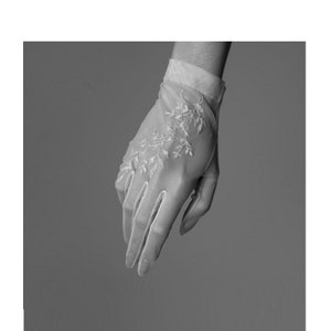 Wedding Gloves with Sheer Tulle and Custom embroidery, Wedding Custom Short Gloves, Handmade Bridal, Fully Customizable glove, Ivory, White