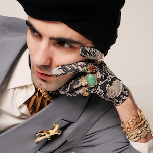 Snake Print Grey Gloves, Animal print, Bespoke Short Gloves, Mid-Season Gloves , Gloves for Women for Men, Stretch, One Size, Drag Queen