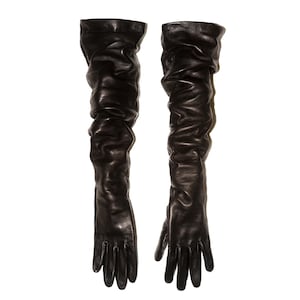 Long Black Genuine Leather Gloves, Customizable Opera Length Fashion Winter Gloves for Women, Fall Clothing Accessories, Spring outfit