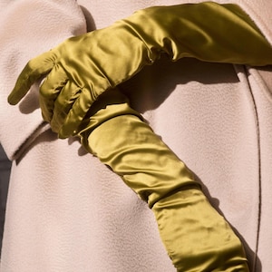 Olive Silk Gloves, Green Satin, Opera length, Boudoir, Bespoke Long, Formal Gloves, Customizable gloves, Evening Gloves, Gloves for Women