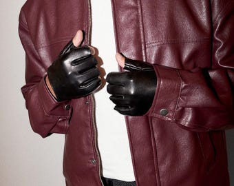 Fingerless Genuine Leather Gloves in Black, Driving gloves, Short Gloves, Fall Clothing, Mid-season accessories, for Men and Women, for him